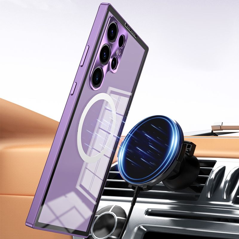 Upgrade luxus Auto Popup fémkeret és lencsevédelem mágneses átlátszó telefon tok Samsunga számára