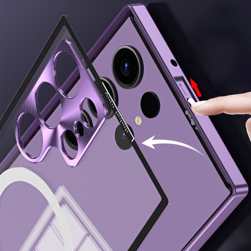 Upgrade luxus Auto Popup fémkeret és lencsevédelem mágneses átlátszó telefon tok Samsunga számára