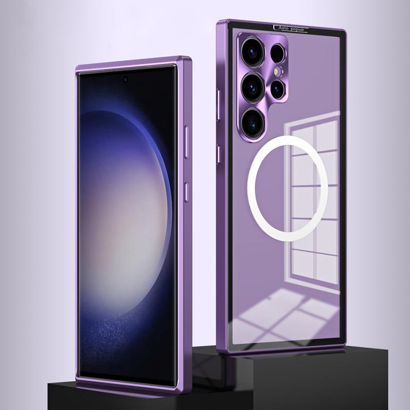 Upgrade luxus Auto Popup fémkeret és lencsevédelem mágneses átlátszó telefon tok Samsunga számára