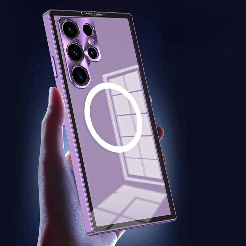 Upgrade luxus Auto Popup fémkeret és lencsevédelem mágneses átlátszó telefon tok Samsunga számára