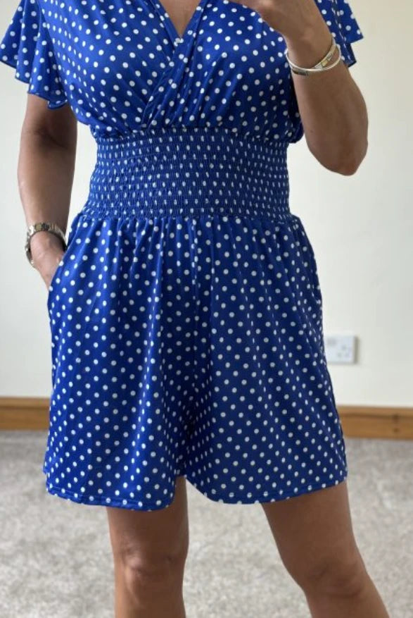 💕SUMMER SALE💕Polka Dot V-nyakú egyrészes rövidnadrág Jumpsuit