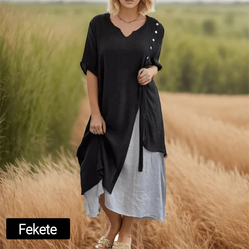 Női, két darabos megjelenésű, lebegő midi ruha