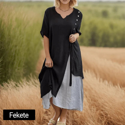 Női, két darabos megjelenésű, lebegő midi ruha