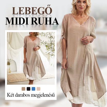 Női, két darabos megjelenésű, lebegő midi ruha