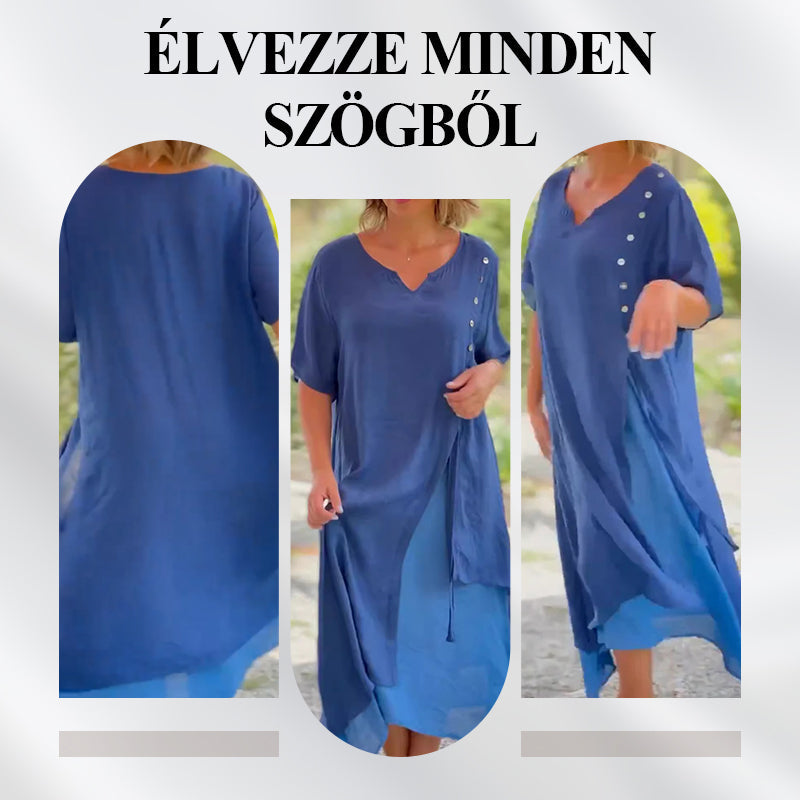 Női, két darabos megjelenésű, lebegő midi ruha