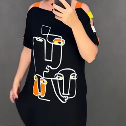 【S-4XL】💟Női divat nyomtatott rövid ujjú ruha