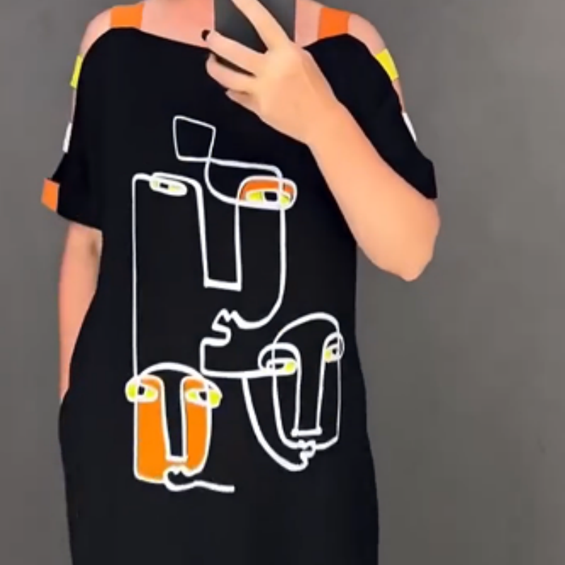 【S-4XL】💟Női divat nyomtatott rövid ujjú ruha