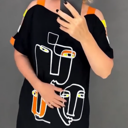 【S-4XL】💟Női divat nyomtatott rövid ujjú ruha